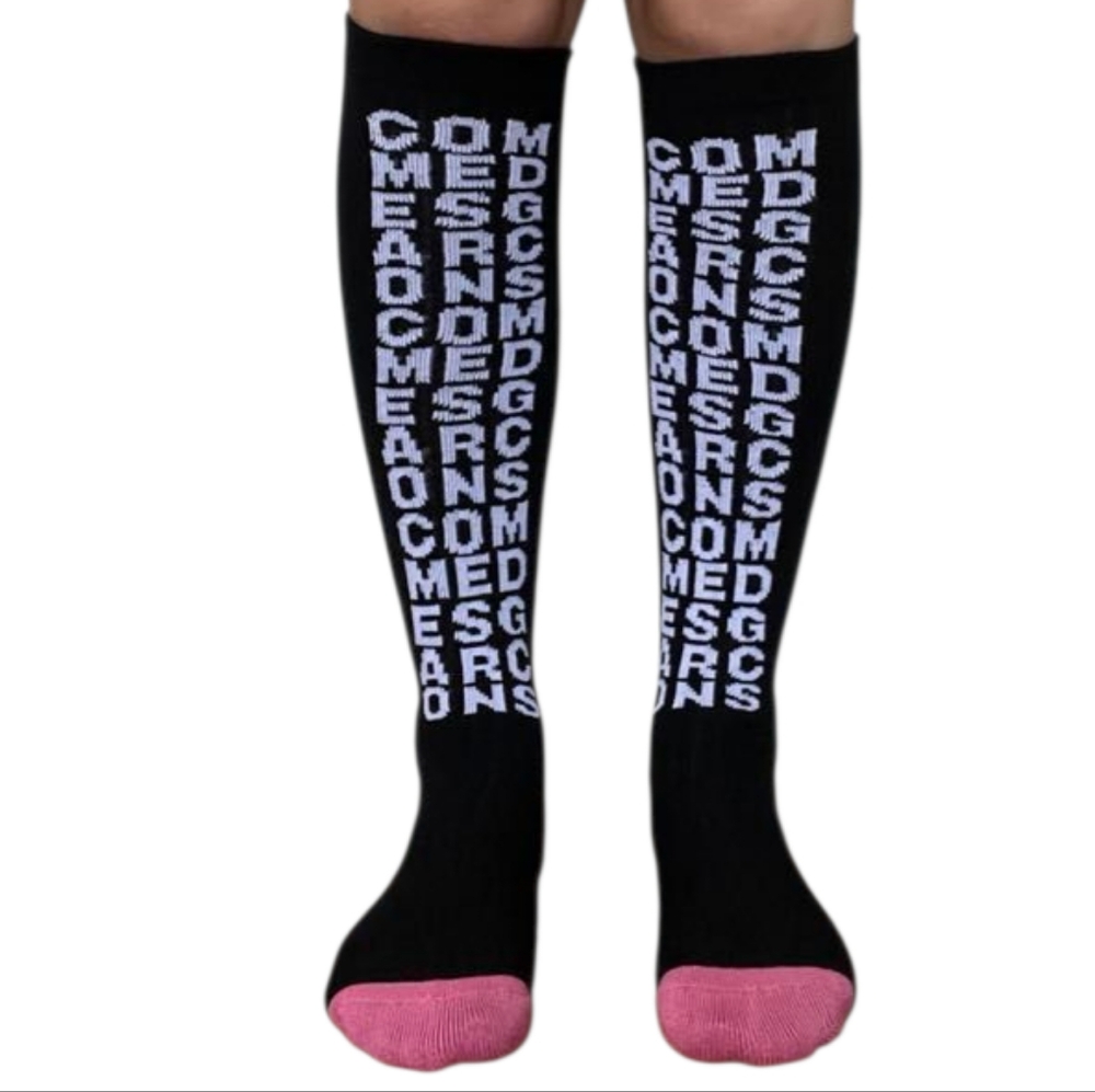 NWT Comme des Garcons Black Pink logo socks Sz L